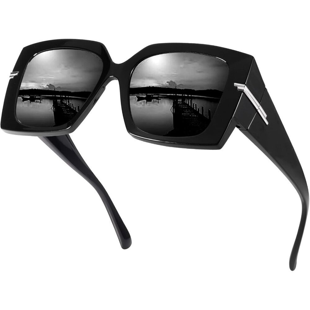 Women's C03 Black Trendy Stylish Oversized Polarized Fit Over Sunglasses